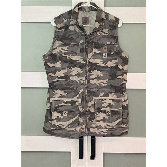Carhartt Jackets & Blazers - Carhartt Camouflage Vest Womens Large Full Zip Utility Fishing Hunting Gray